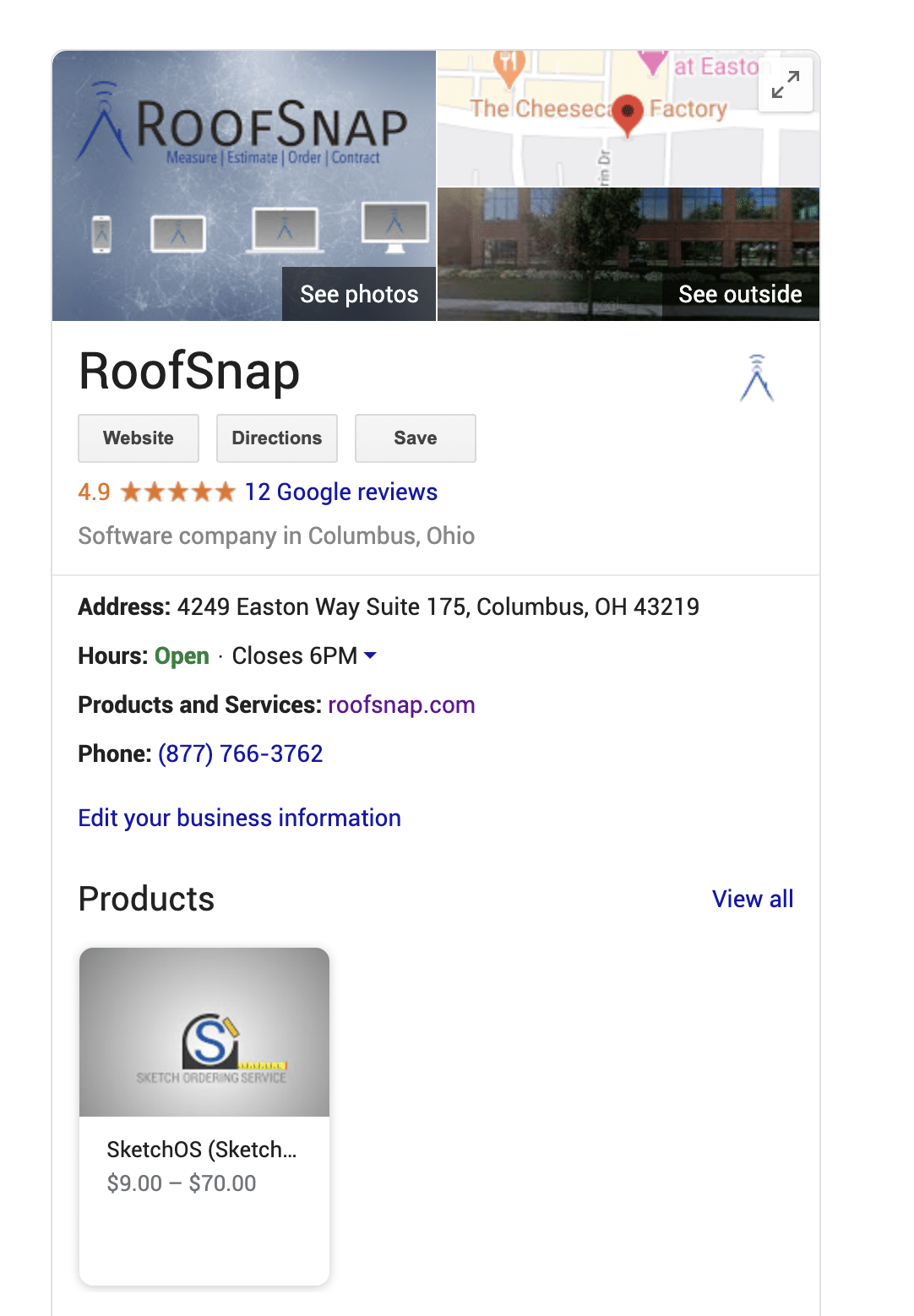 RoofSnap's Google My Business Page