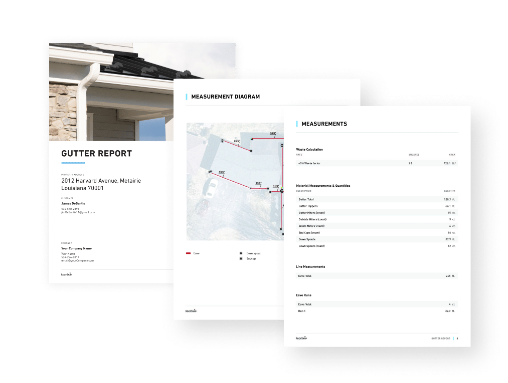 gutter report measurements with itemization from roofsnap