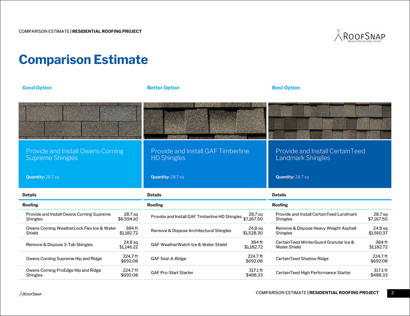 RoofSnap's Modern Comparison Estimate
