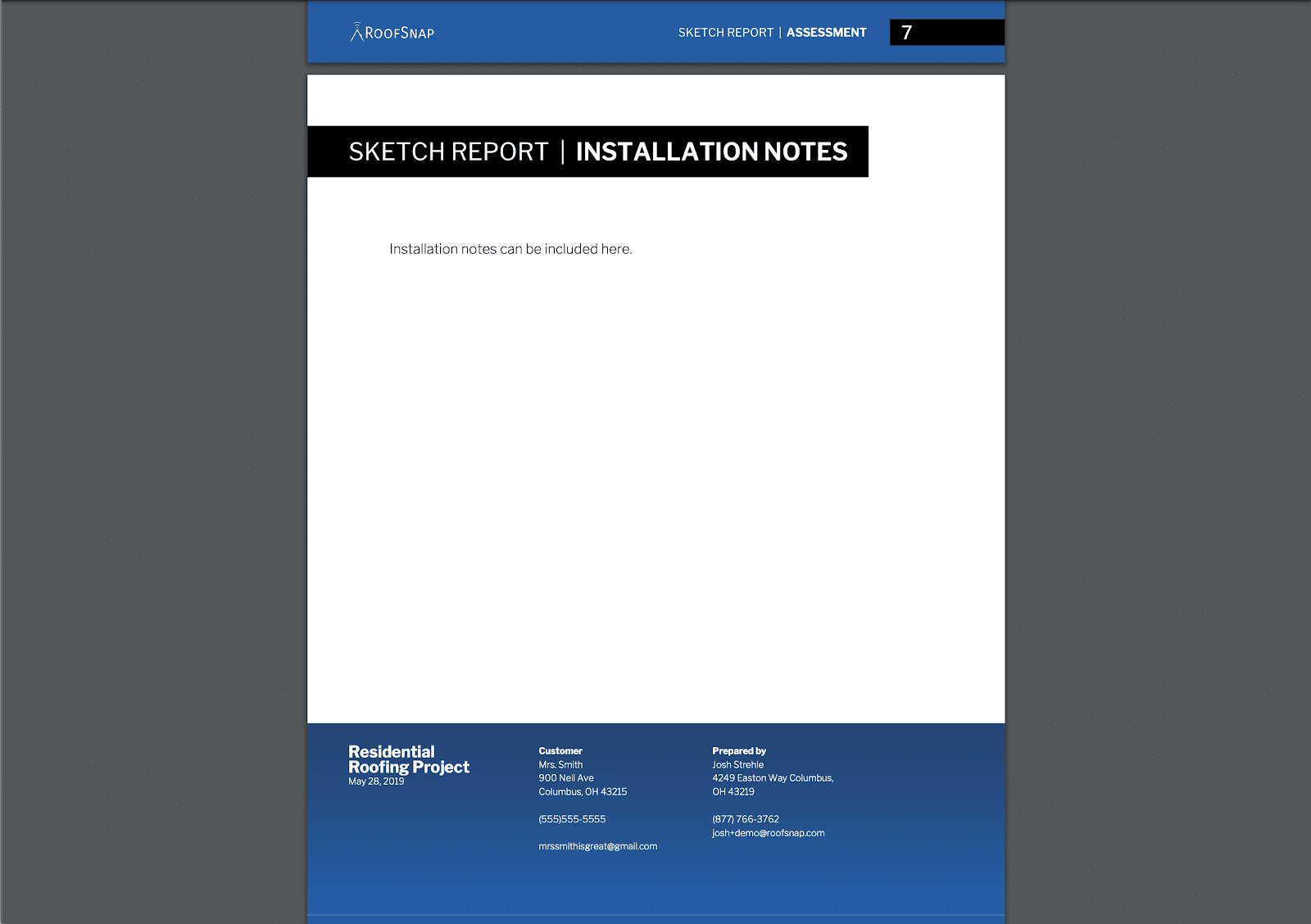 Installation Notes on the RoofSnap Sketch Report