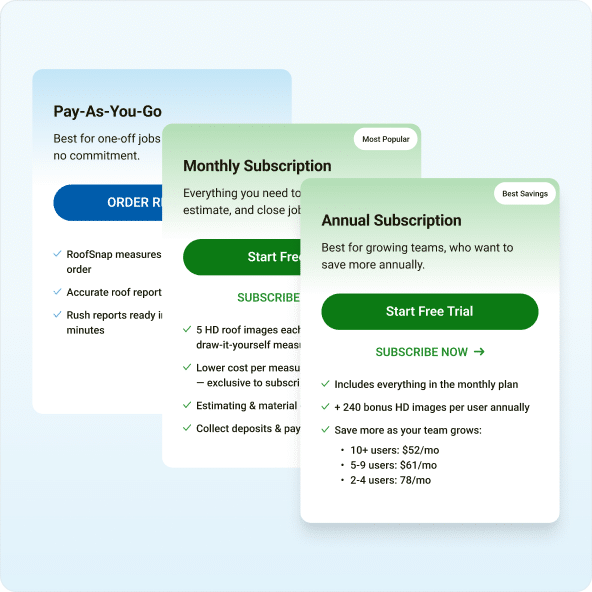 RoofSnap flexible pricing and pay-as-you-go plans