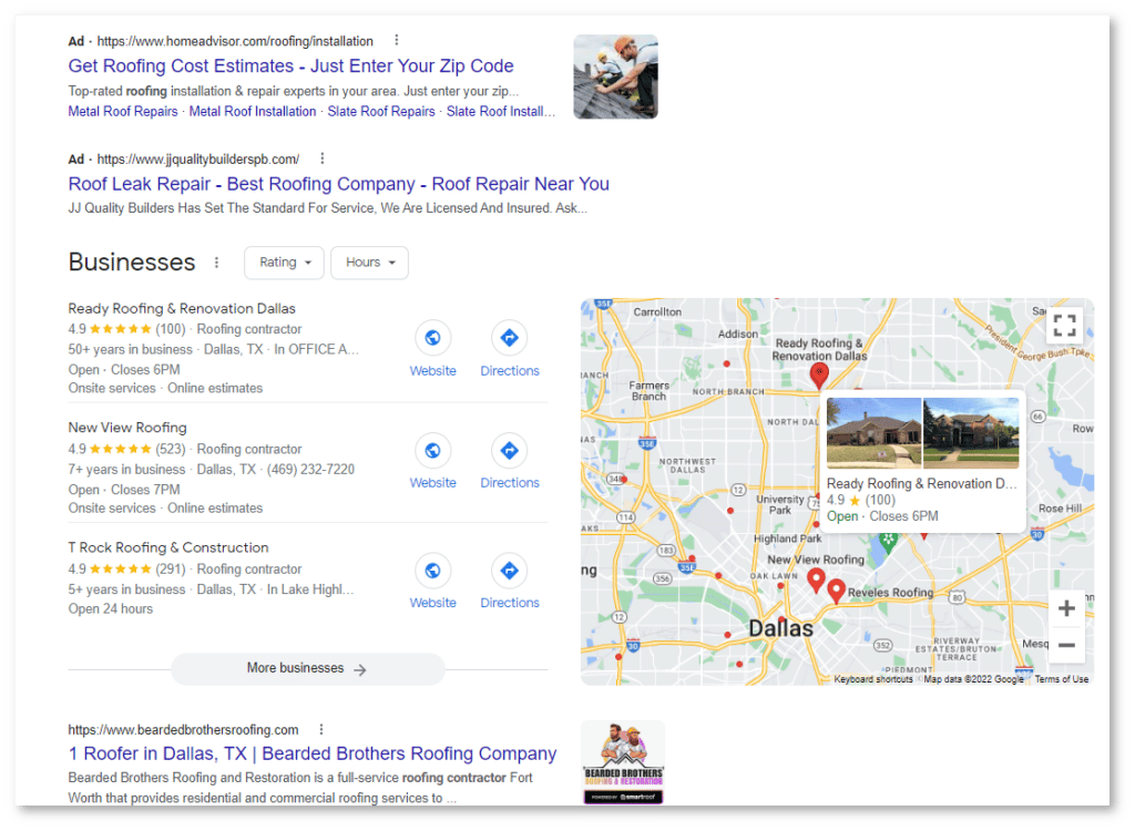 roofer in dallas google search