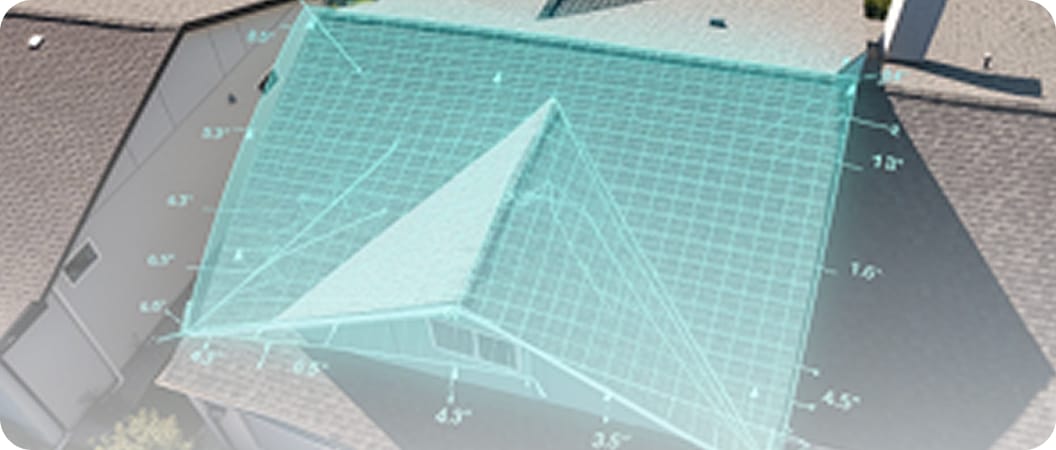 Aerial view of a demo property roof