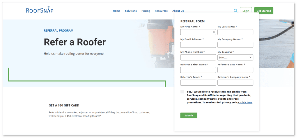 roofsnap roofer referral program example